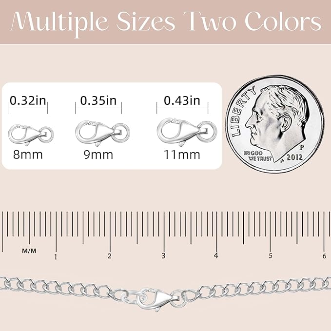 OHINGLT 925 Sterling Silver Lobster Claw Clasp with Closed Jump Rings,Necklace Clasps and Closures Suitable for Jewelry Making Necklaces Bracelet Made in Italy