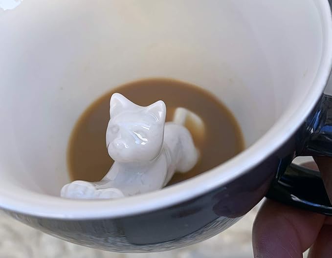 creature cups Cat Stretch Ceramic Cup (11 Ounce, Dark Grey) - Hidden Animal Inside - Stretching Kitty Cat Mug - Birthday and Housewarming Gift for Coffee & Tea Lovers
