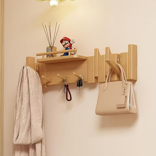 Wall Mounted Coat RackHooks Piano Key Hangers Natural Solid Wood Hanger Non-Woven Fabric Clothes Hangers for Closet, Kitchen, Bedroom, Bathroom, Entryway (Innovate-Beech, 8 Hooks)