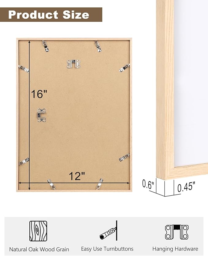 KINLINK 12x16 Frames Natural Oak Wood Frames with Acrylic Plexiglass, 4 Pack