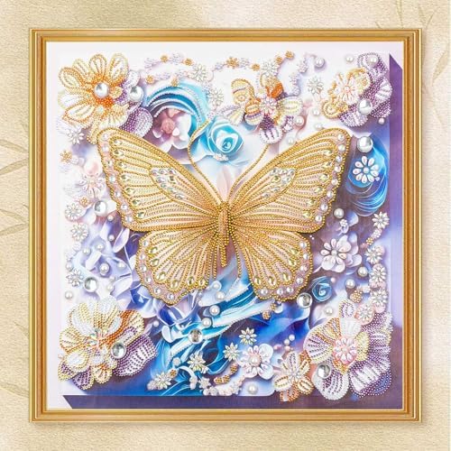 DIAMONDOUBLE Butterfly Diamond Painting Kit for Adults, High End 5D Partial Drill Special Shape Diamond Art on Velvet Canvas, DIY Diamond Puzzles Kit for Beginners Craft Wall Decor 18x18 in by Diamondouble