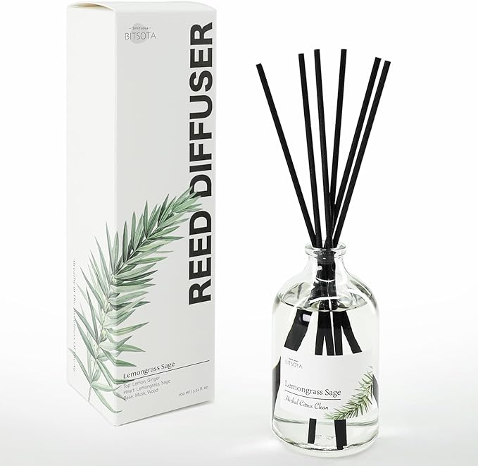 Reed Diffuser Set, Aroma Scented Diffuser with Sticks Home Fragrance Reed Diffuser for Bathroom Shelf Decor, Ideal Gift for Woman (3.52 oz (100ml), Lemongrass Sage)