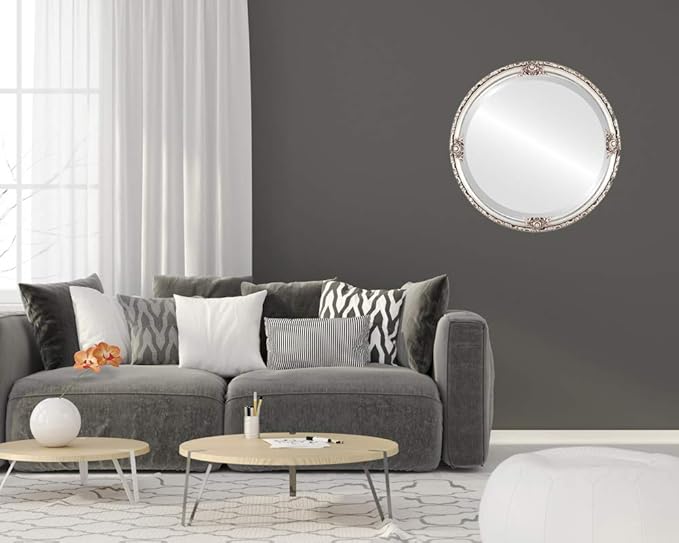 OVALCREST Round Beveled Wall Mirror for Home Decor - Jefferson Style - Silver Leaf with Brown Antique - 26x26 Outside Dimensions