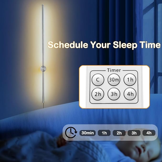 Brush Nickel Plug in Wall Sconces Set of Two, Modern LED Wall Lamp with Remote Control, 3 CCT 3000K-5000K Dimmable, Plug in Wall Light with Timer, 39.4 Inches Wall Sconces with Memory Function
