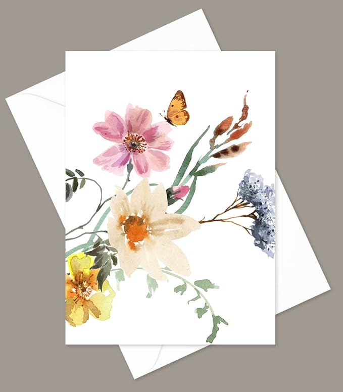 Wildflowers Greeting Cards - Set of 10 All Occasion 5x7 Note Cards with Envelopes. Blank Inside. Watercolor Designs of Wildflower Bouquets