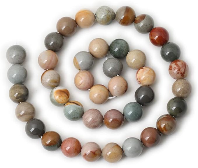 35PCS 10mm Natural USA Picture Stone Gemstone Round Loose Beads for Jewelry Making DIY Findings 1 Strand 15"