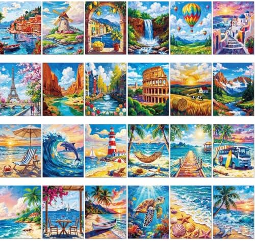 Sherr 24 Pcs Pre Drawn Canvas for Adult, Beach,Scenery, 8 x 10 Inch by Sherr