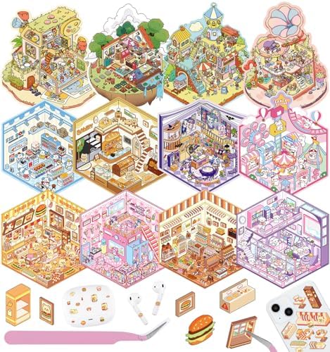 12 Sets DIY 3D Sticker Scene for Kids Fun DIY Sticker Scene Cute Animal by pindda