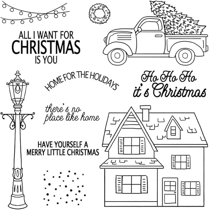 Snow House Christmas Tree Stamps and Cutting Dies for Card Making DIY Transparent Silicone Clear Stamp and Metal Die Cuts Sets for Scrapbooking Paper Greeting Cards Decor Seals Craft Supplies