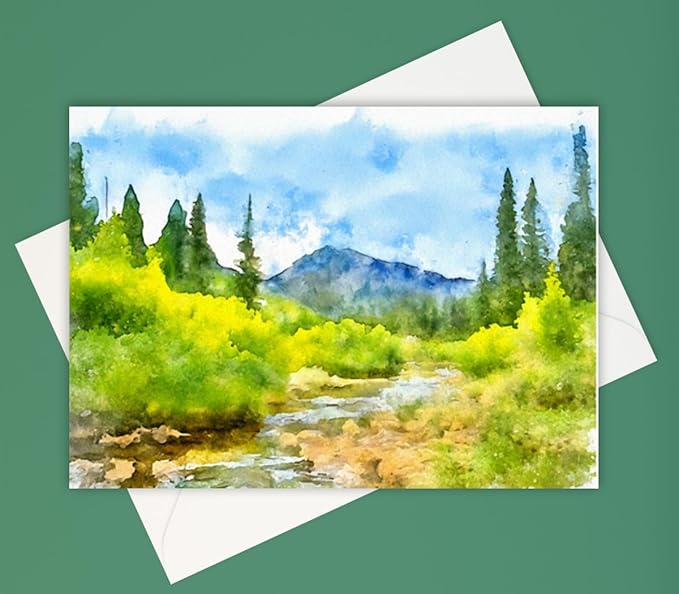 Nature Landscape Greeting Cards, 10 All Occasion Cards with Envelopes, 5x7 Inches, Watercolor Mountain and River Scenes, Blank Inside