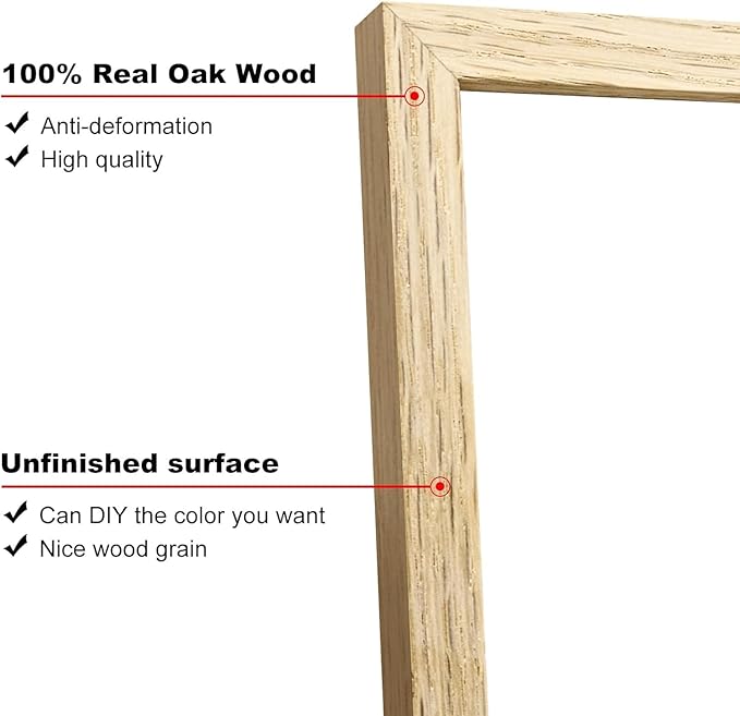 KINLINK 11x14 Frame Natural Oak Wood Frame with Acrylic Plexiglass, 1 Pack