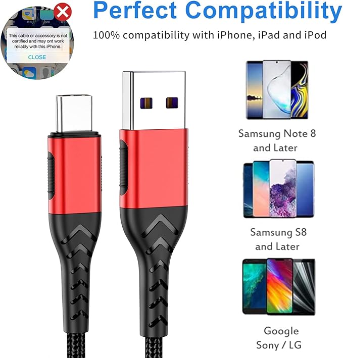 Durcord USB C Charger Cable, Upgarded 2Pack 1ft Fast Charging 1 Feet USB Type C Charging Cord Cable, 1 Foot Type C Charger Premium Nylon Braided USB Cable Compatible with iPhone 15/Pro/Plust/Max-Red