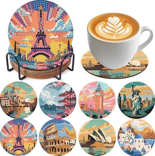NEGEKFKX 8 Pcs Famous Buildings Diamond Art Painting Coasters Kits ﻿ ﻿ by NEGEKFKX