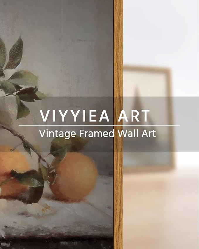 VIYYIEA Vintage Farmhouse Framed Wall Art, Oranges Still Life Paintings Kitchen Decor Aesthetic, Canvas Print Artwork, Rustic Home Wall Pictures for Living Room Bathroom Bedroom, 8x10 Inch