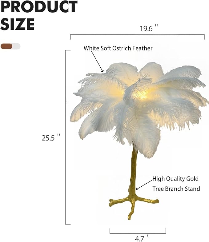 Chic White Feather Lamp Ostrich Feather Table Lamp Europe Bedside Fuzzy Lamp for Girl Romantic Wedding Gift Fluffy Desk Light G4*3 Bulb for Living Room Bedroom Entrytable Office Christmas