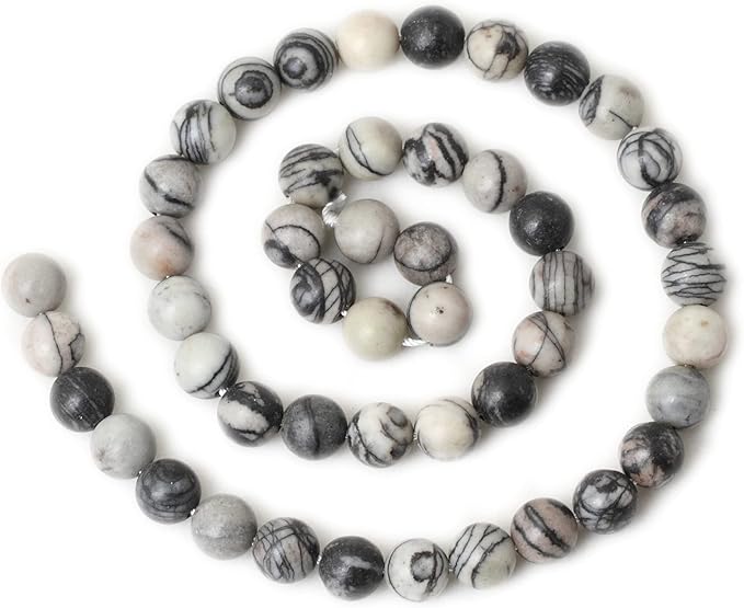 45PCS 8mm Natural Black Network Zebra Stone Round Loose Beads for Jewelry Making DIY Bracelet Necklace Materials 1 Strand 15"
