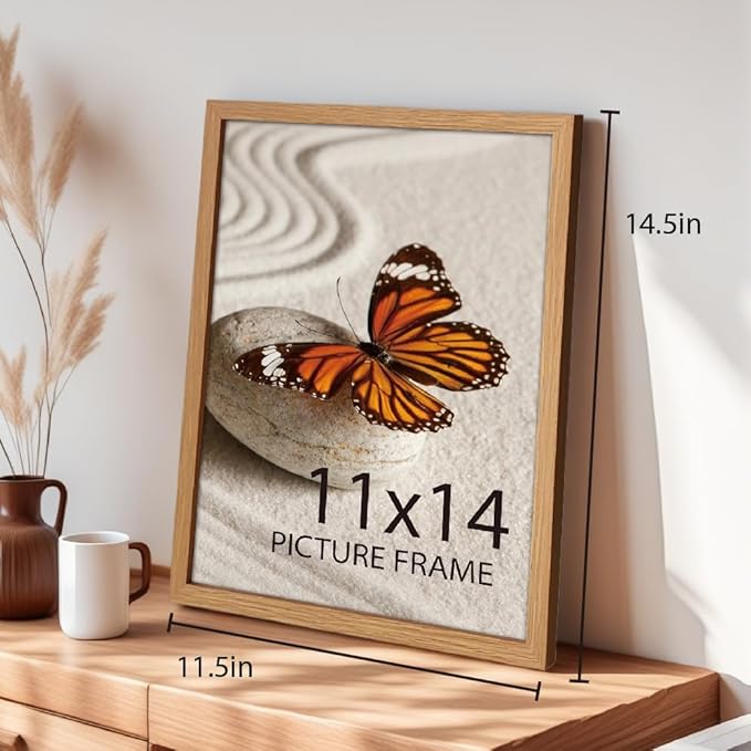 Memory Island 11X14 Photo Frames for Wall and Tabletop Display, 11 by 14 Natural Wood Grain Picture Frames with HD Plexiglass, Set of 15