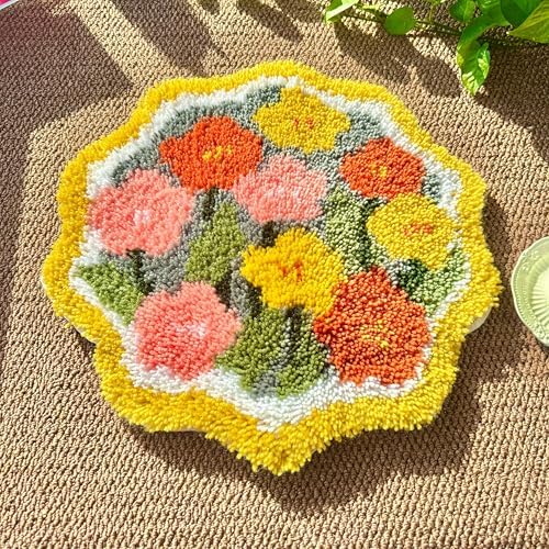 MeoobkCraft Luminous Bloom for Latch Hook Kits for Adults Beginners Sunflower Pre-Printed Latch Hook Rug Kits Embroidery Cross-Stitch for Home Home Decoration 19.7 x 19.7in - Image 2