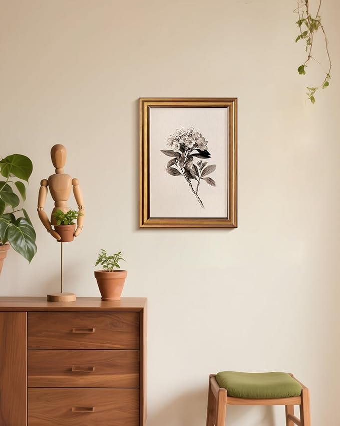 Bzstyleart Vintage Wall Art Decor,Canvas Framed Flower Wall Art,Sketch Painting Picture,Mountain Laurel Vintage Home Decor Aesthetic for Living Room,Bathroom Pictures,12L x 16W