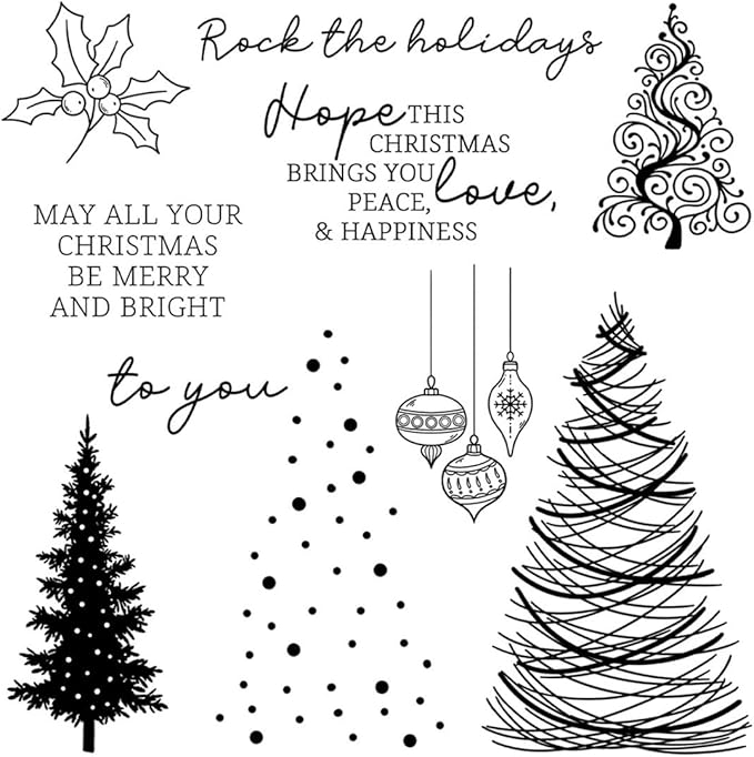 Christmas Tree Snow Stamps and Cutting Dies for Card Making DIY Transparent Silicone Clear Stamp and Metal Die Cuts Sets for Scrapbooking Paper Greeting Cards Decor Seals Craft Supplies