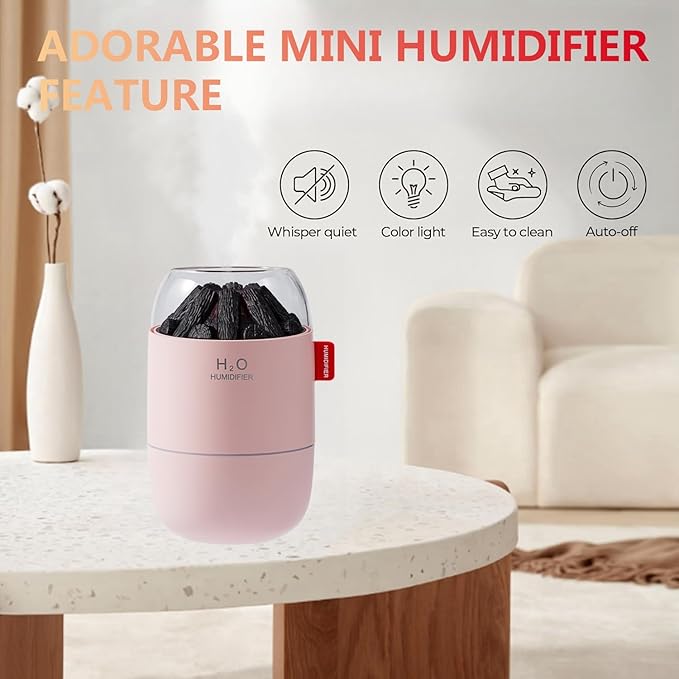 Portable Mini Humidifier, Small Cool Mist, Personal Desktop Humidifier for Baby Bedroom Travel Office Home,2 Mist Modes, Super Quiet (Pink)