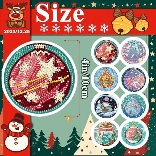 DOTSOPS 8 Pcs Diamond Art Kits for Adults Small Diamond Art Coasters with Holder,Diamond Art Painting Coasters for Adults Beginners Diamond Craft for Christmas Birthday (Christmas Ornaments) - Image 3