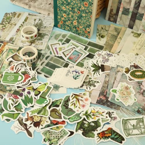 Jokapy Aesthetic Scrapbook Set in Vintage Plant Style, Journal Accessories for DIY Crafts, Scrapbooking Stickers and Paper Set for BuJo, Birthday Gift for Teenage Girls and Women, Green - Image 5