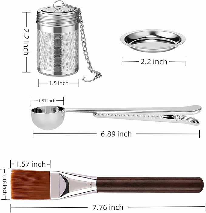 Extra Fine Mesh Tea Strainer Set, Loose Leaf Tea Steeper with Precision Filter for Black Tea, Green tea,Ground Coffee etc- reduce Sediment(Include Teaspoon Scoop and Tea Infuser brush)