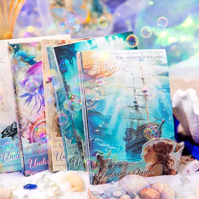 Yoksas 180 Sheets Vintage Ocean Mermaid Mythology Scrapbook Paper - Fantasy Undersea Junk Journals Decorative Cardstock for Posters,Card Making,Scrapbook Craft Supplies