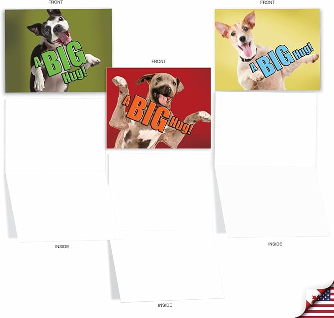 The Best Card Company - 10 Blank Dog Greeting Cards All Occasions for Men and Women (4 x 5.12 Inch) - Dog A Big Hug M6615OCB