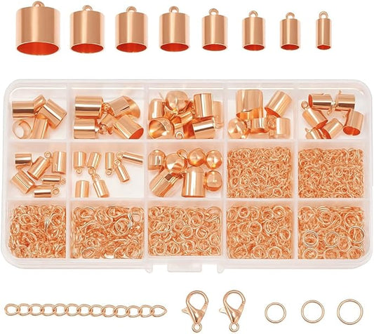 Mandala Crafts Rose Gold Tone Leather Cord End Caps for Jewelry Making, Tassel Caps, 4mm to 12mm 840 PCs Cylinder Cord Ends, Kumihimo Supplies and Jewelry Findings