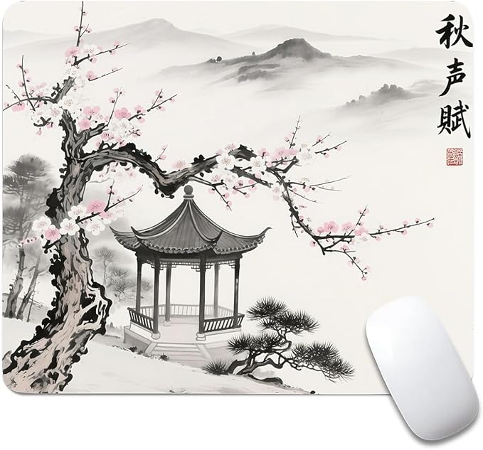 Square Mouse Pad China Ink Landscape, Personalized Premium-Textured Custom Mouse Mat Design, Washable Mousepad Cloth, Non-Slip Rubber Base Computer Mouse Pads for Wireless Mouse