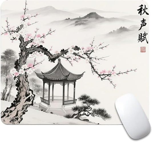 Square Mouse Pad China Ink Landscape, Personalized Premium-Textured Custom Mouse Mat Design, Washable Mousepad Cloth, Non-Slip Rubber Base Computer Mouse Pads for Wireless Mouse
