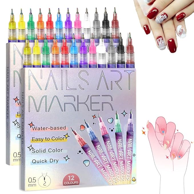 Nail Art Pens Set 12 Colors Nail Art Markers,2025 Nail Polish Pens Drawing Painting Pen for Home Salon,Quickly Dry Nail Art Nail DIY Decoration for Adult Kids (24-Colors)