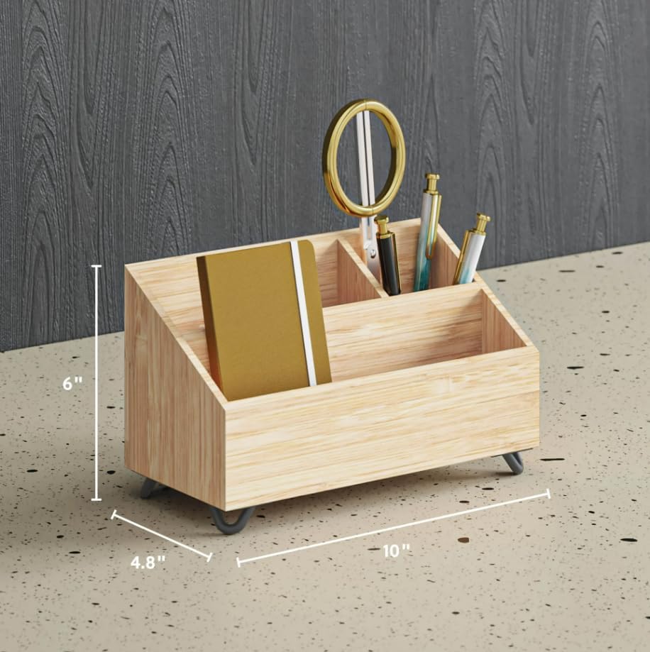 10 x 4.8 x 6 Inch Bamboo Verona Desktop Organizer Office Storage Caddy - Image 2