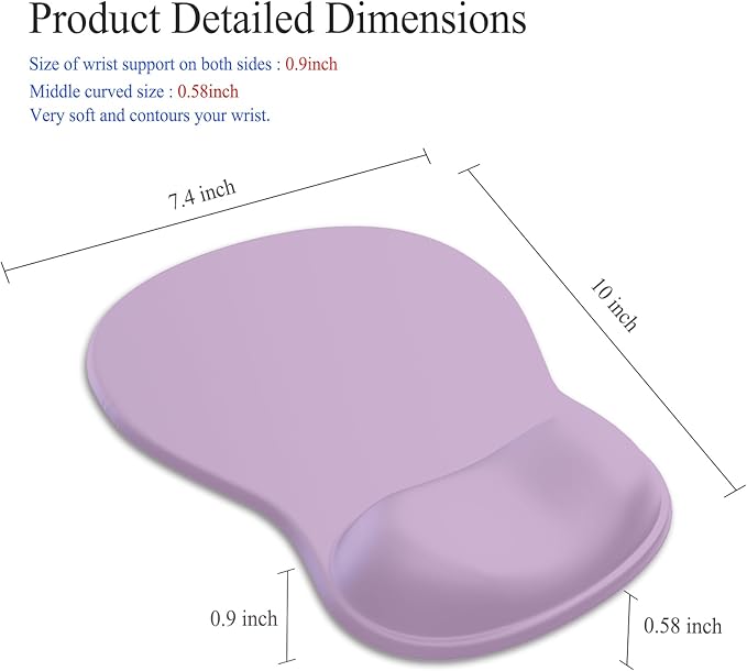 Gel Mouse Pad with Wrist Rest, Ergonomic Concave Wrist Support Mousepad with Non-Slip PU Base & Smooth Surface Comfortable Desk Accessories Mat for Office, Home Gaming and Study (12 Purple)