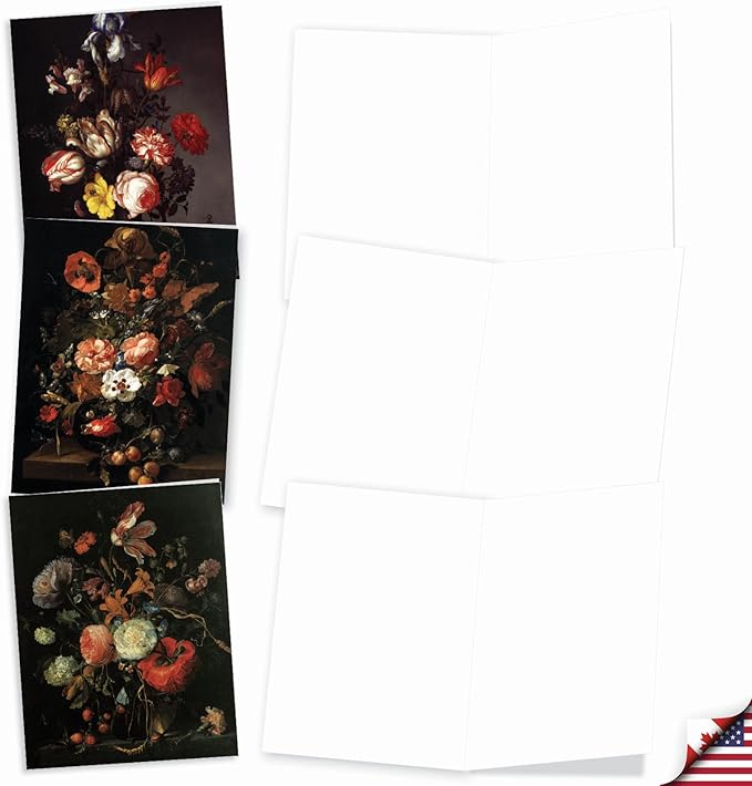 The Best Card Company - 10 Boxed Note Cards with Flowers - Blank Assorted Floral Notecards Bulk (4 x 5.12 Inch) - Baroque Blooms M10020BK