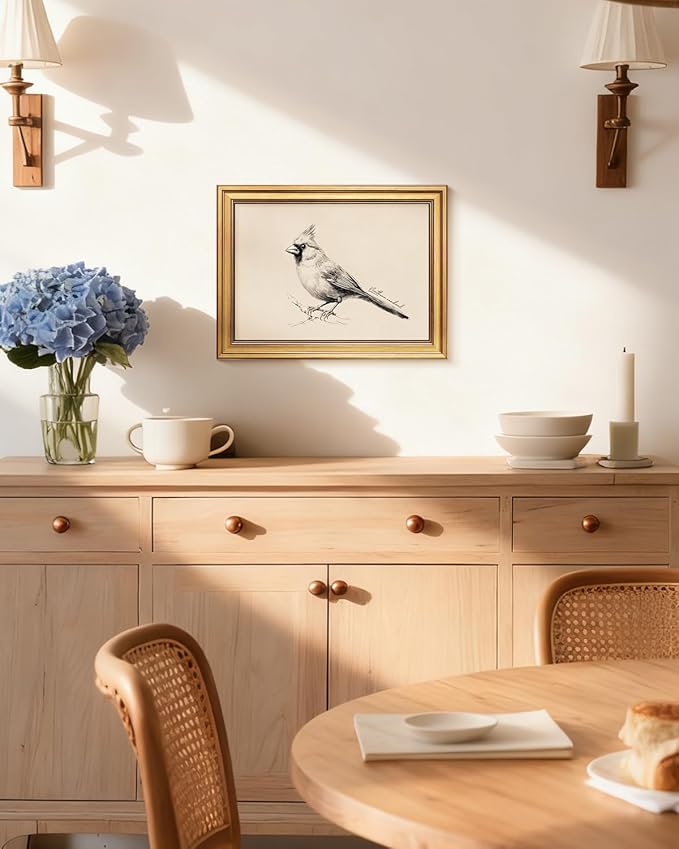 Bzstyleart Vintage Wall Art Decor,Vintage Gold Framed Wall Art Anthropologie for Living Room,Yili State Bird Canvas Prints Home Decor Aesthetic,Sketch Painting for Bedroom Bathroom,12L x 16W