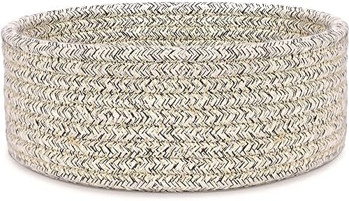 ABenkle Small Woven Basket, Empty Tiny Shallow Storage Basket, Mini Cotton Rope Baskets, Round Decorative Hamper, Basket Storage Bins for Toys, Spa, Socks, Nursery, Living Room- Mixed Brown by ABenkle