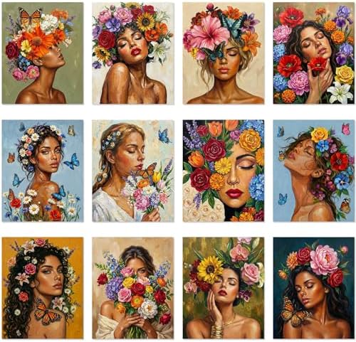 Ctosree 12 Pcs Pre Drawn Canvas for Painting,Floral Portraits,8 x 10 Inch by Ctosree