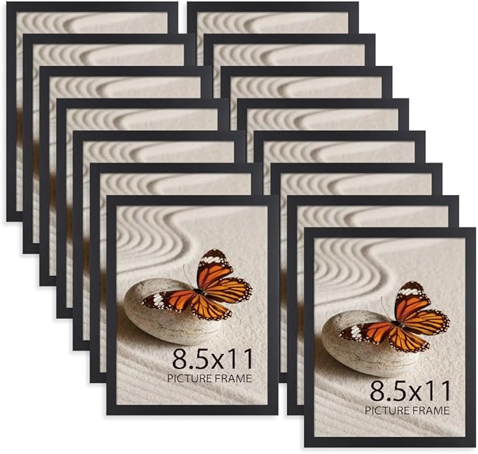 Memory Island 8.5x11 Photo Frames for Wall and Tabletop Display, 8.5 by 11 Black Picture Frames with HD Plexiglass, Set of 15