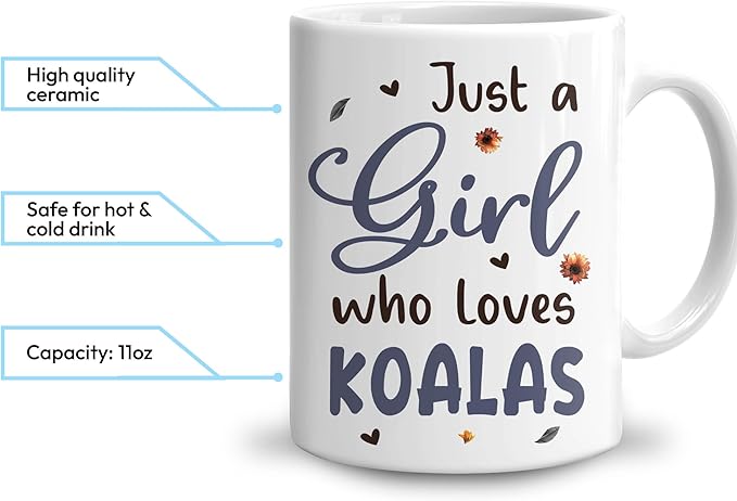 Hyturtle Personalized Cute Koala Coffee Mug - Gift For Koala Lover - Just A Girl Who Loves Koalas - Koala Gift For Women - Animal Lover Gift - Birthday - Custom Coffee Cup Ceramic Mug 11oz - 15oz