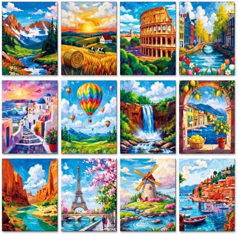 Sherr 12 Pcs Pre Drawn Canvas for Adults,Natural Scenery,8 x 10 Inch by Sherr