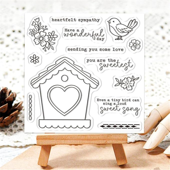 Birdhouse Flower Stamps and Cutting Dies for Card Making DIY Transparent Silicone Clear Stamp and Metal Die Cuts Sets for Scrapbooking Paper Greeting Cards Decor Seals Craft Supplies