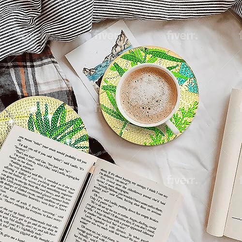 8 Pcs Diamond Painting Coasters | Leaves Diamond Art Coasters | Perfect Art Craft Gift for Leaves Lover, Dad, Mom, Grandparents, Brother, Sister - Image 7