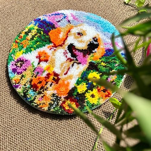MeoobkCraft Latch Hook Kit for Adults, Golden Retriever Latch Hook Rug Kit, DIY Beginner Craft, Animal Home Decor 19.7x19.7in - Image 2