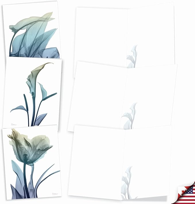 The Best Card Company - 10 Boxed Note Cards with Flowers - Blank Assorted Floral Notecards Bulk (4 x 5.12 Inch) - Blooming Expressions AM6221OCB-B1x10