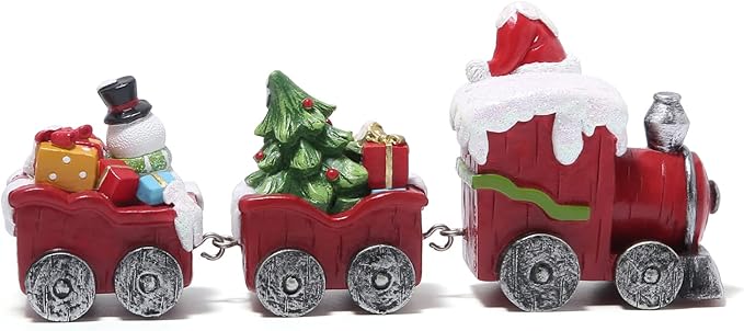 Hodao Christmas Train Figurines with Santa, Tree & Snowman – Mini Resin Tabletop Decorations for Home, Indoor Holiday Decor, Lovely Ornaments & Gift