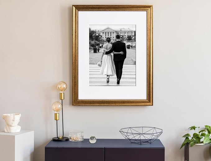 Yaetm 16x20 Picture Frame Matted to 11x14 Set of 2, 1.4” Wide Molding & Rustic Gold Poster Frames 16 x 20 for Wall Gallery, Home and Office, Wall Mount (2 pack, Gold)