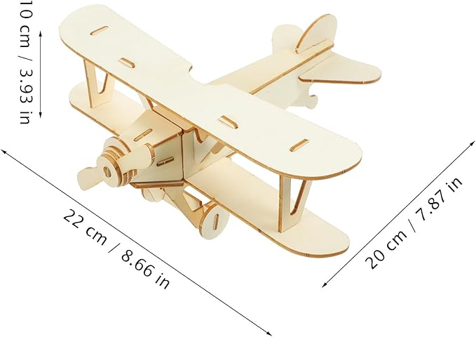 NUOBESTY Wooden Assemble Plane Puzzle Kit, 3D Plane Model Toy Handmade DIY Airplane Craft for Painting and Educational Play